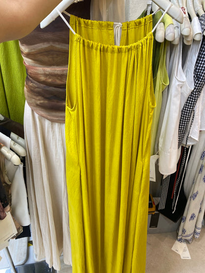 Solid Color Sleeveless Halter Neck Maxi Dress Drawstring Tie Flowy Summer Beach Dress with Pockets