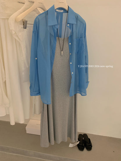 Solid Color Spaghetti Strap Maxi Dress with Built-in Non-Removable Bra Pad Dopamine Color Slim Fit Sleeveless Summer Dress