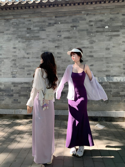 Solid Color Spaghetti Strap Maxi Dress with Built-in Non-Removable Bra Pad Dopamine Color Slim Fit Sleeveless Summer Dress