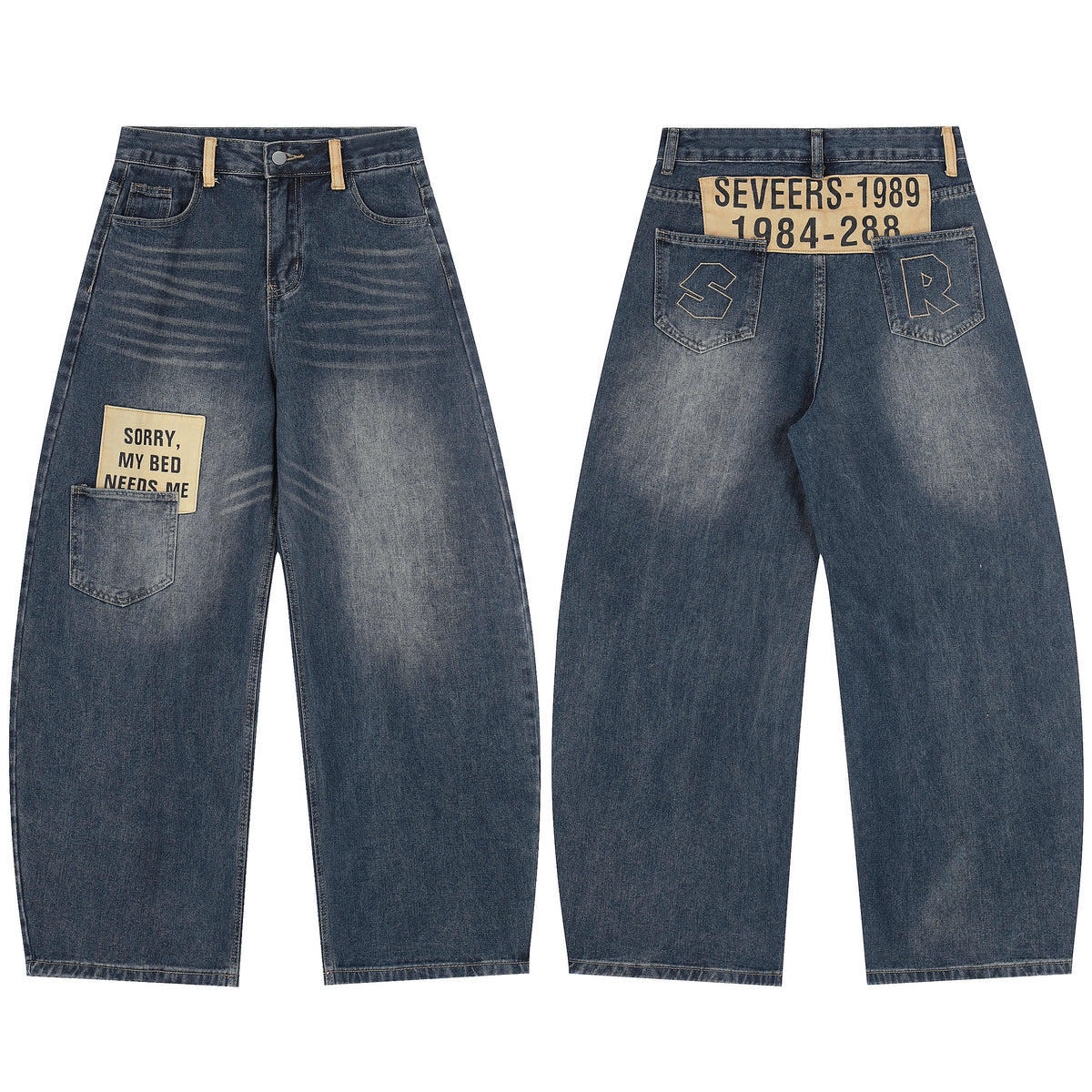 Sorry My Bed Needs Me Patch Wide Leg Barrel Jeans High Waist Washed Vintage Streetwear Denim Pants - Seldom Seen Styles