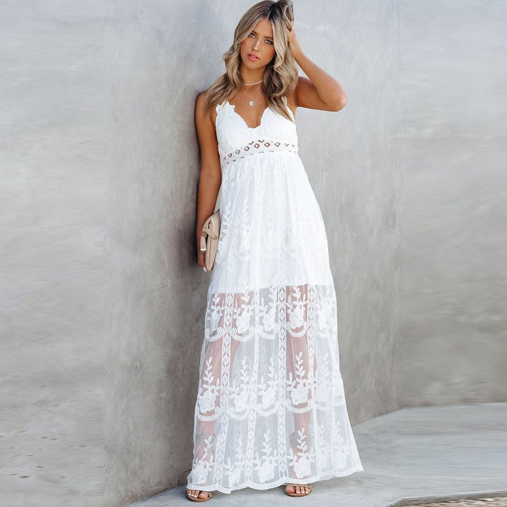 Spaghetti Strap Lace Boho Maxi Dress - Seldom Seen Styles