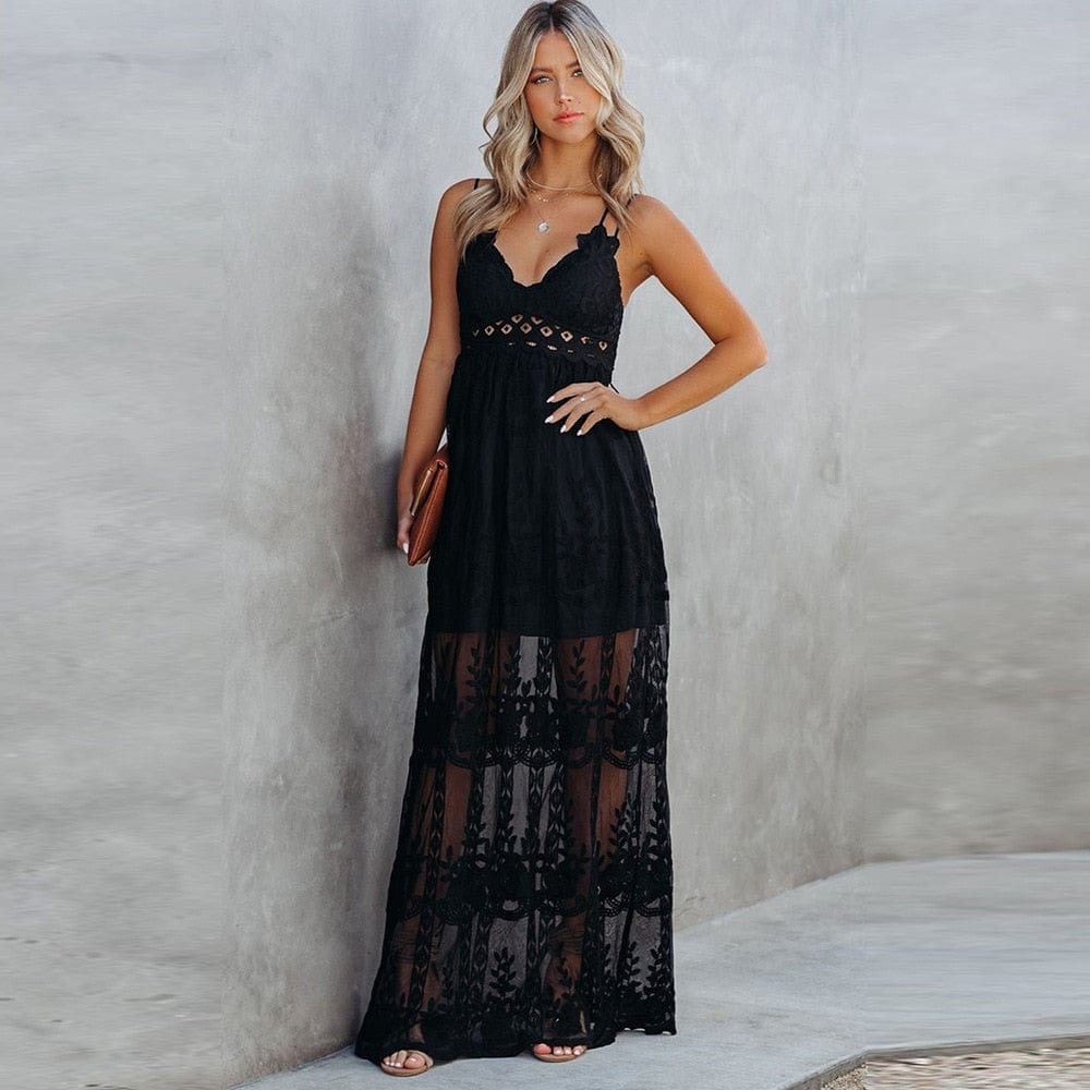 Spaghetti Strap Lace Boho Maxi Dress - Seldom Seen Styles