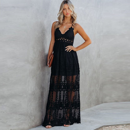 Spaghetti Strap Lace Boho Maxi Dress
