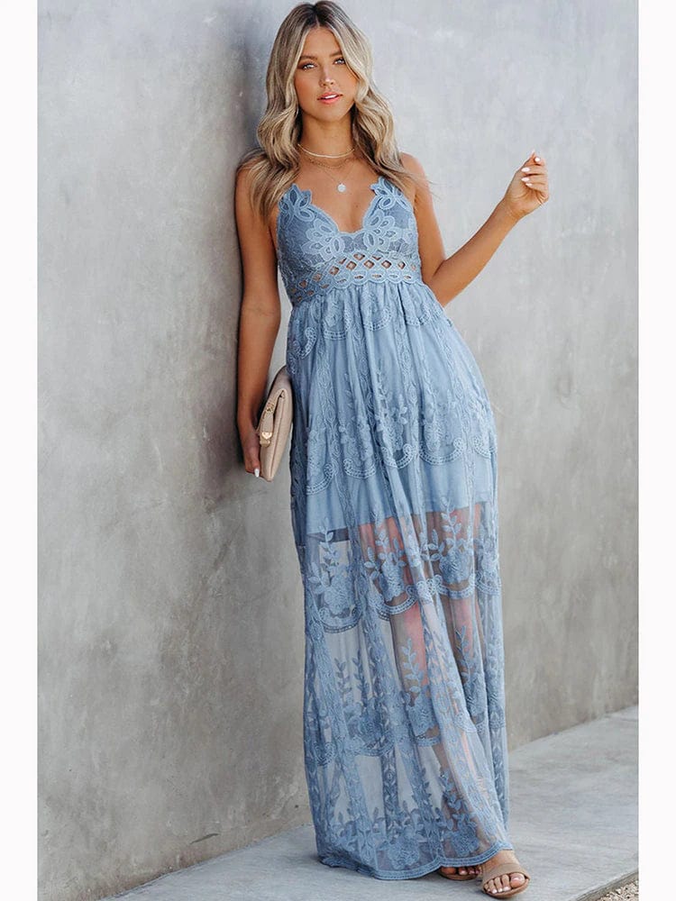 Spaghetti Strap Lace Boho Maxi Dress - Seldom Seen Styles