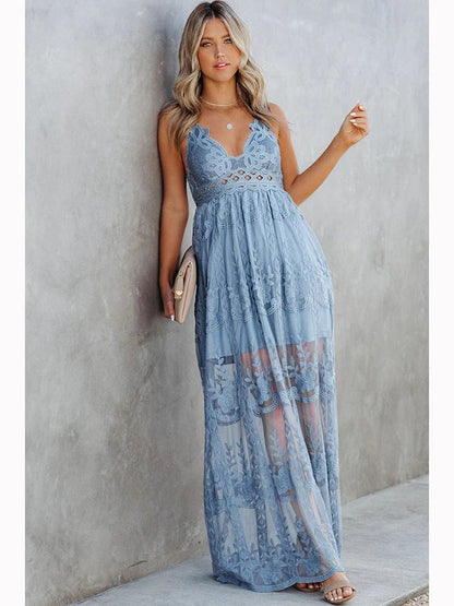 Spaghetti Strap Lace Boho Maxi Dress