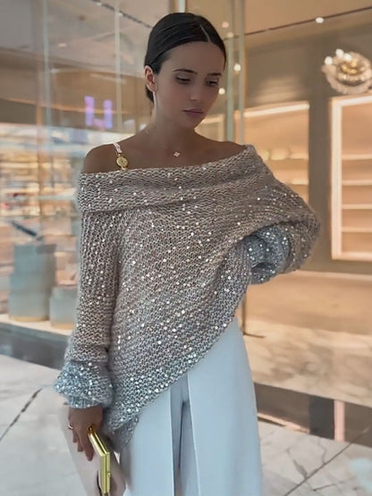 Sparkle Off Shoulder Knit Sweater