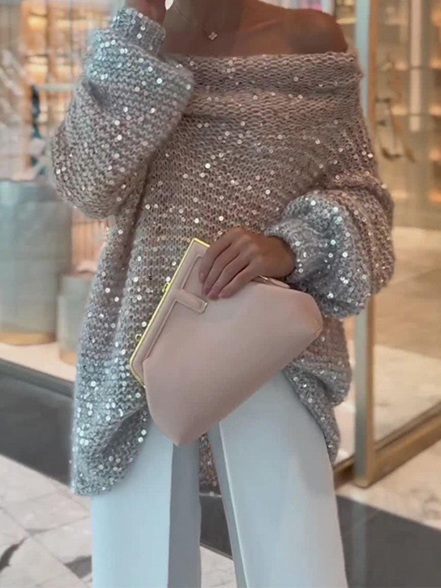 Sparkle Off Shoulder Knit Sweater - Seldom Seen Styles