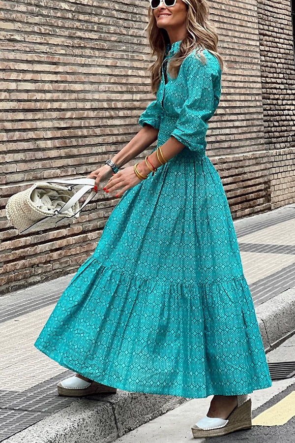 Special Treat Printed Elastic Waist Shirt Maxi Dress - Seldom Seen Styles