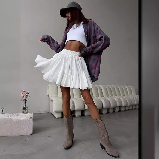 Spliced fungus edge skirt summer new Y2K street trend spliced mini pleated skirt - Seldom Seen Styles