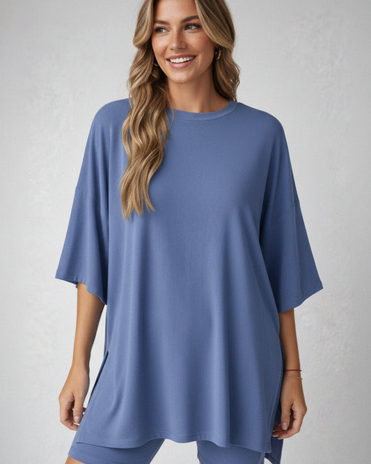Split Hem Top & Biker Shorts - Seldom Seen Styles