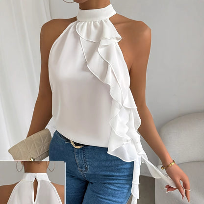 Débardeurs, hauts et gilets sans manches à col original et dos nu pour femmes, printemps et été