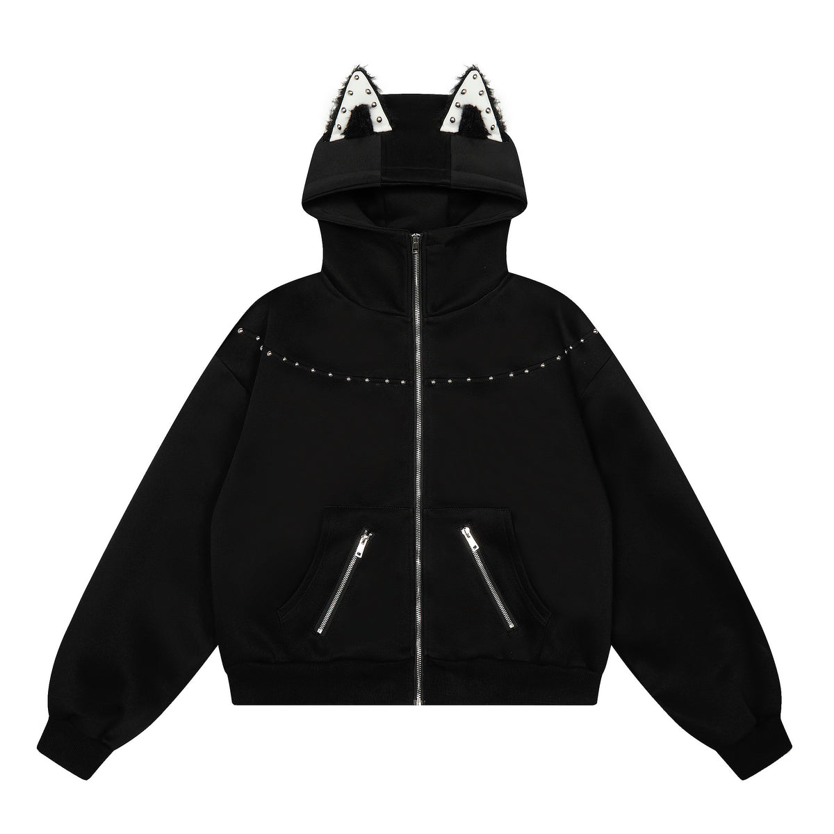 Stitched Rivet Doberman Zip-Up Hoodie - Seldom Seen Styles