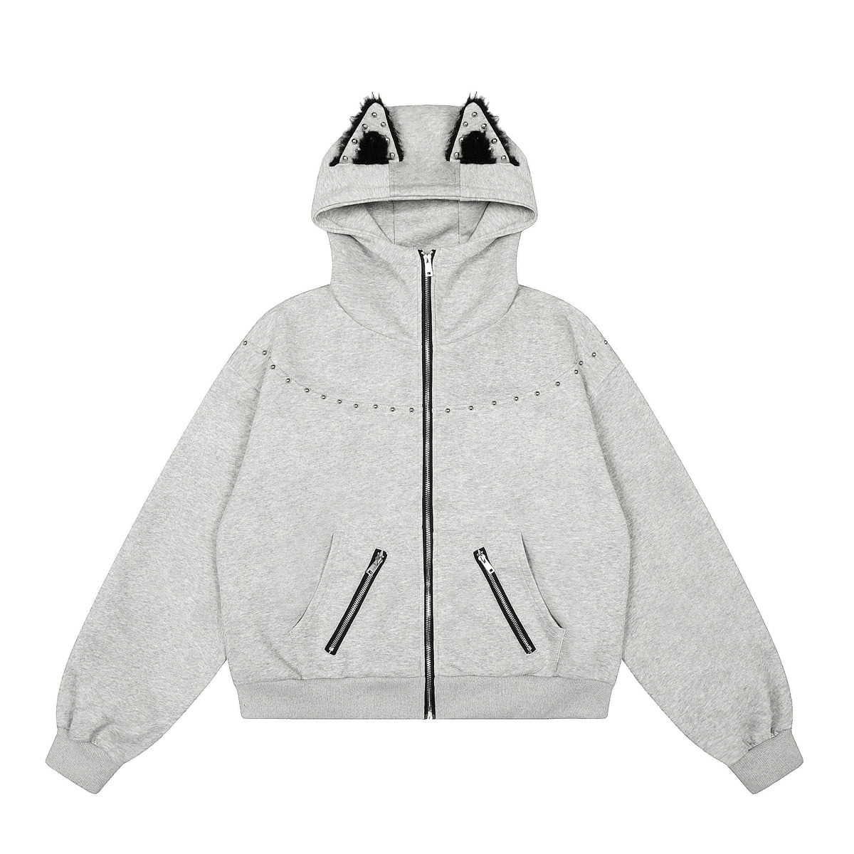 Stitched Rivet Doberman Zip-Up Hoodie - Seldom Seen Styles