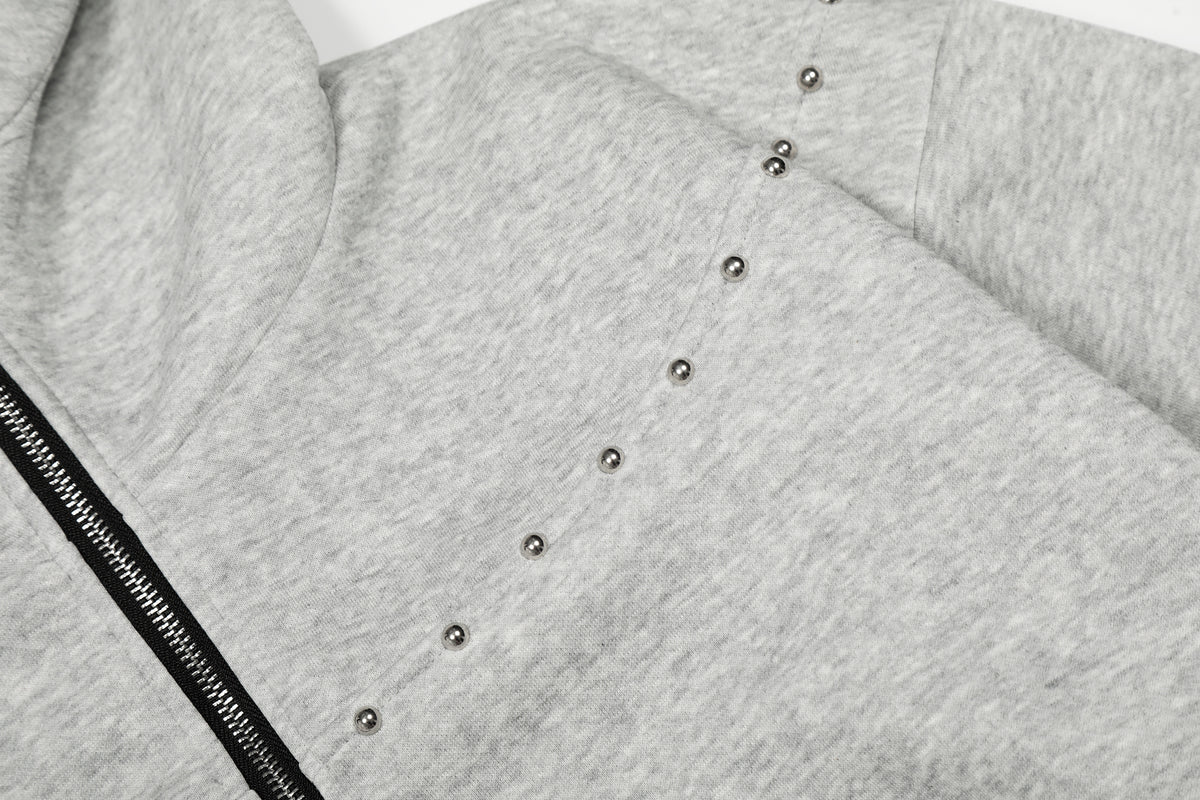 Stitched Rivet Doberman Zip-Up Hoodie - Seldom Seen Styles