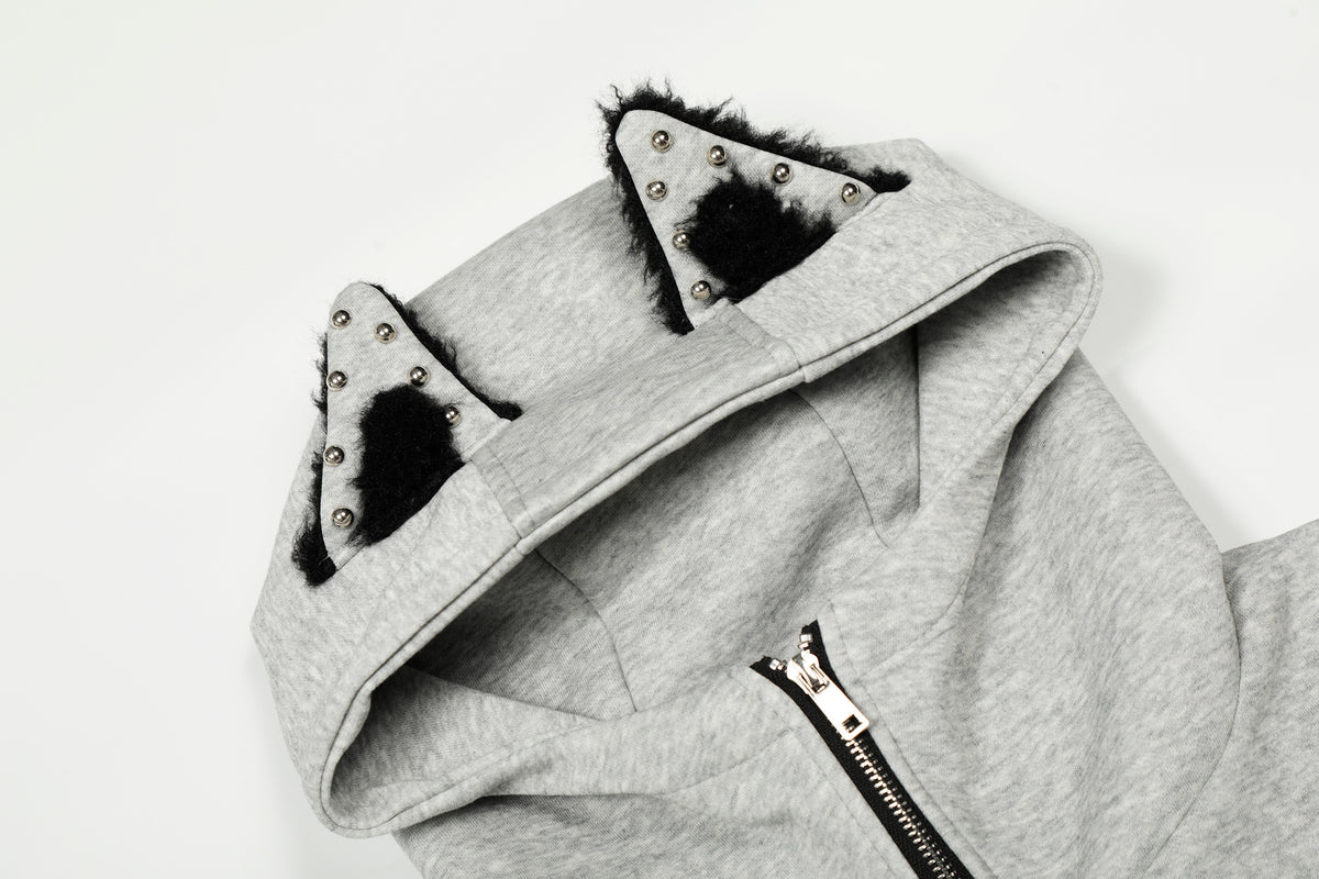 Stitched Rivet Doberman Zip-Up Hoodie - Seldom Seen Styles