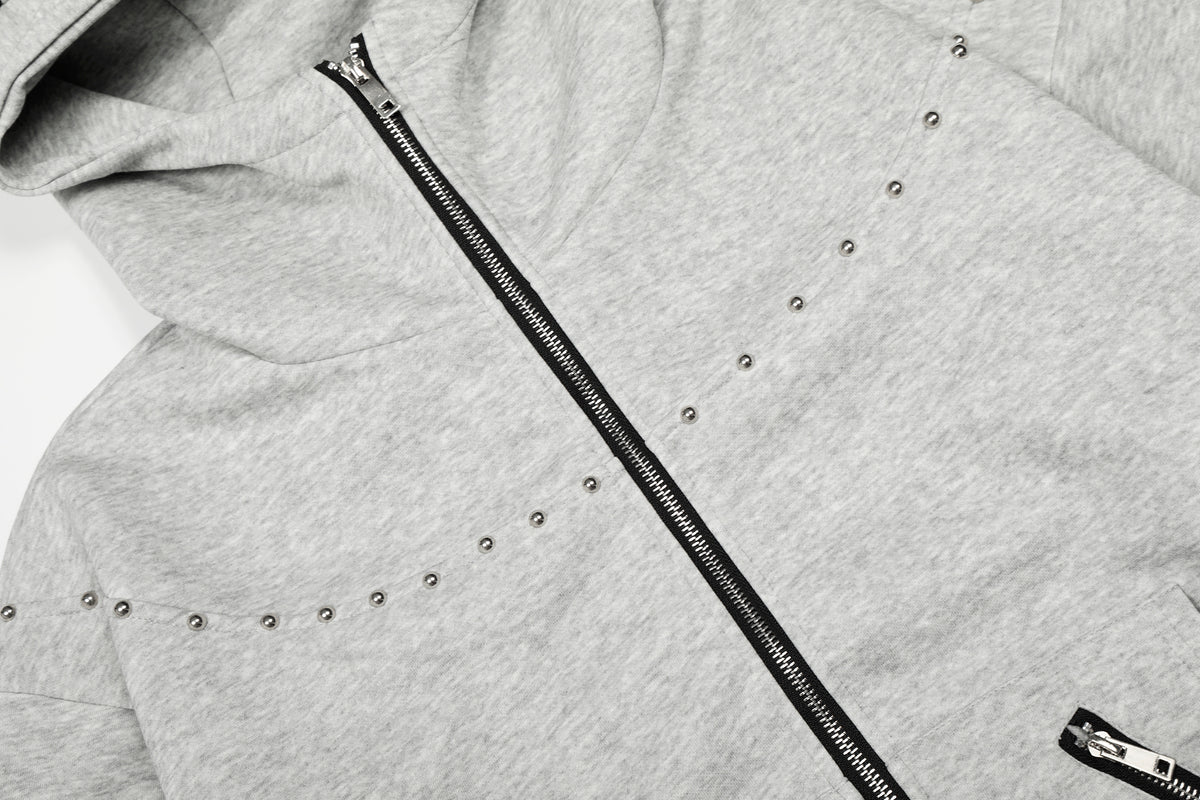 Stitched Rivet Doberman Zip-Up Hoodie - Seldom Seen Styles