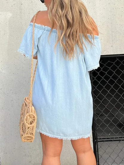 Chicbeautyy Short Sleeve Casual Denim Dress (Buy 2 Free Shipping)