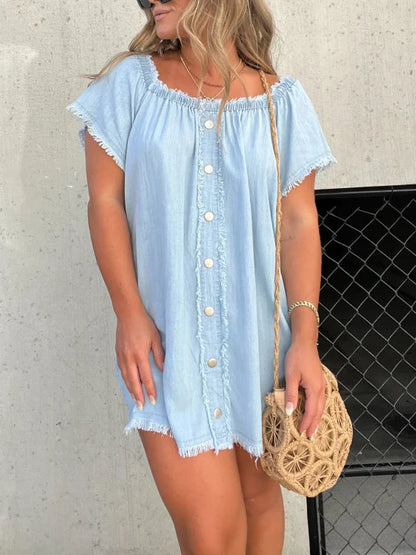 Chicbeautyy Short Sleeve Casual Denim Dress (Buy 2 Free Shipping)