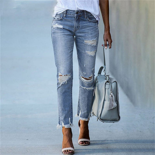 Stretch Ripped Distressed Skinny High Waist Denim Pants - Seldom Seen Styles