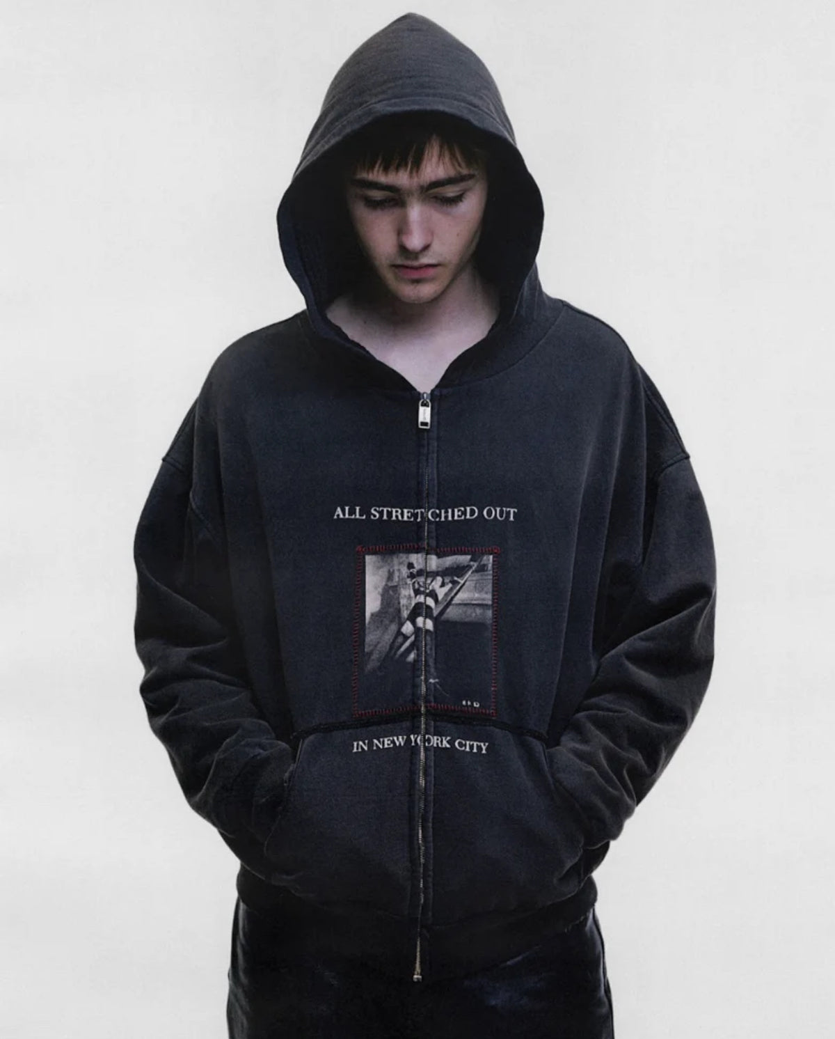 Stretched Out Thermal Lined Zip Up Hoodie - Washed Black - Seldom Seen Styles
