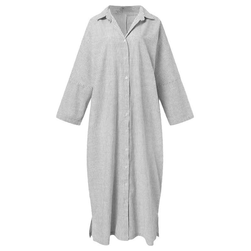 Striped Linen Shirt Maxi Dress – Loose Button Down Long Sleeve Dress for Women - Seldom Seen Styles