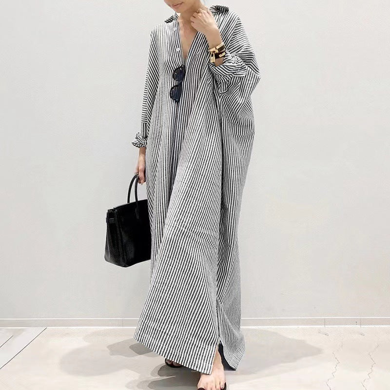 Striped Linen Shirt Maxi Dress – Loose Button Down Long Sleeve Dress for Women - Seldom Seen Styles