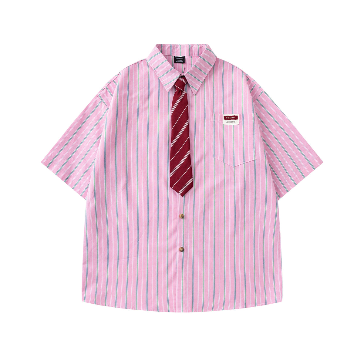 Striped Short-Sleeve Shirt with Tie - Seldom Seen Styles