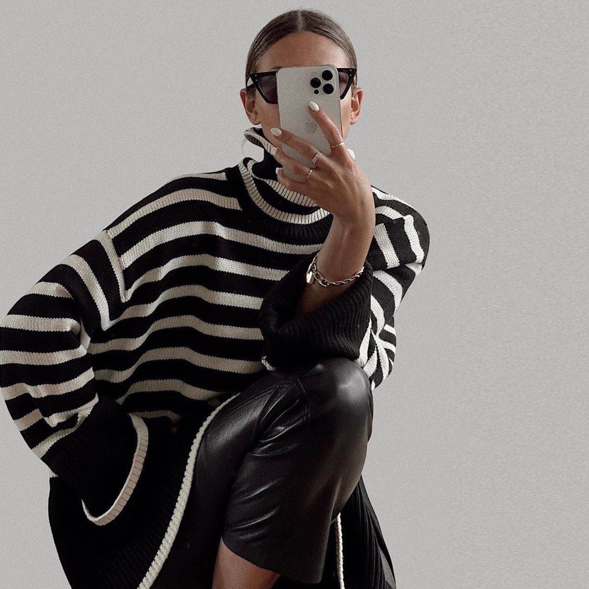 Tracy - Oversized Striped Turtleneck Sweater - Seldom Seen Styles