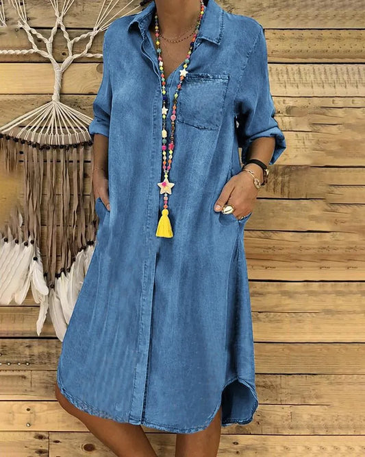 Stylish Casual Denim Shirt Dress with Comfortable Fit - Seldom Seen Styles