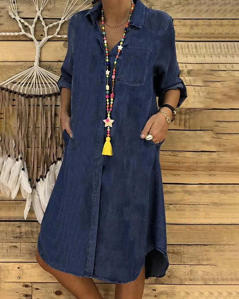 Stylish Casual Denim Shirt Dress with Comfortable Fit - Seldom Seen Styles