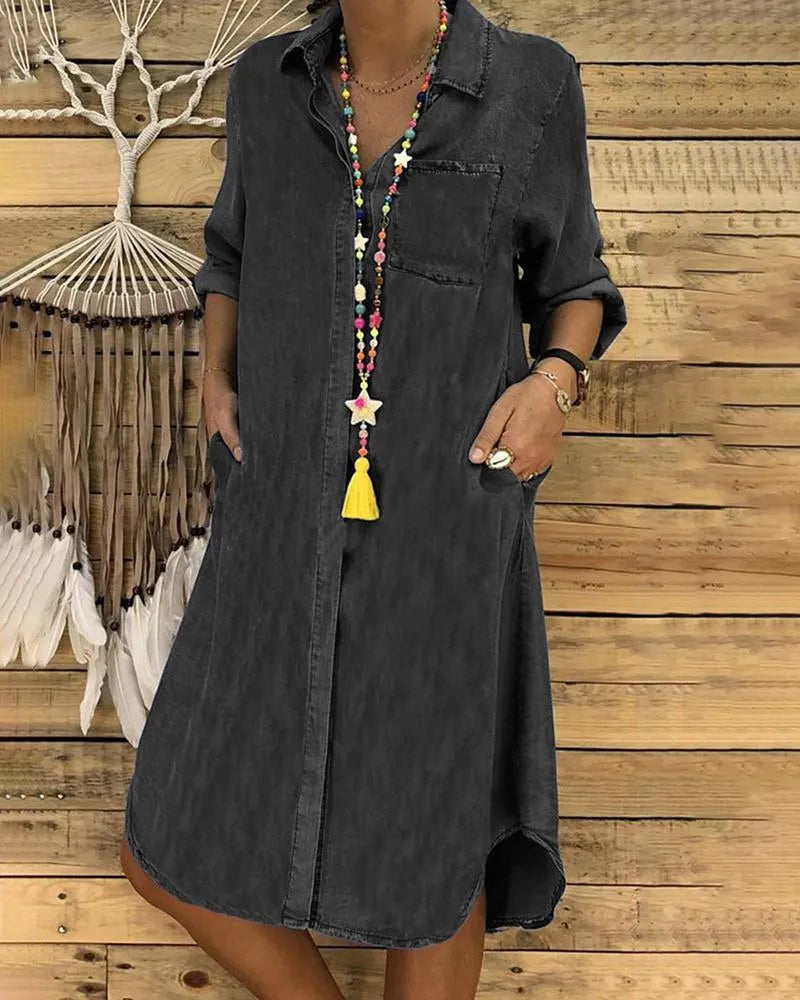 Stylish Casual Denim Shirt Dress with Comfortable Fit - Seldom Seen Styles