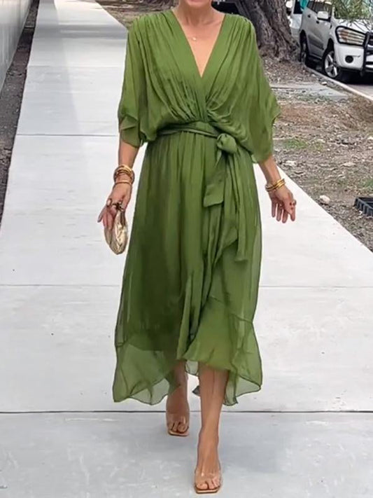 Stylish and elegant V-neck chiffon dress - Seldom Seen Styles