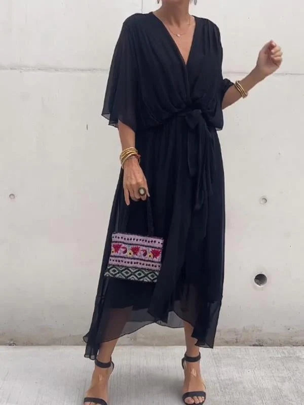 Stylish and elegant V-neck chiffon dress - Seldom Seen Styles