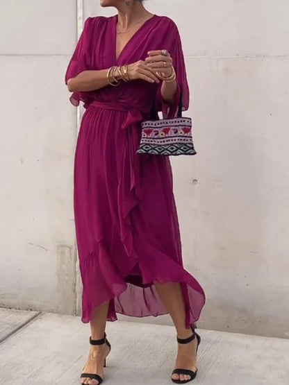 Stylish and elegant V-neck chiffon dress