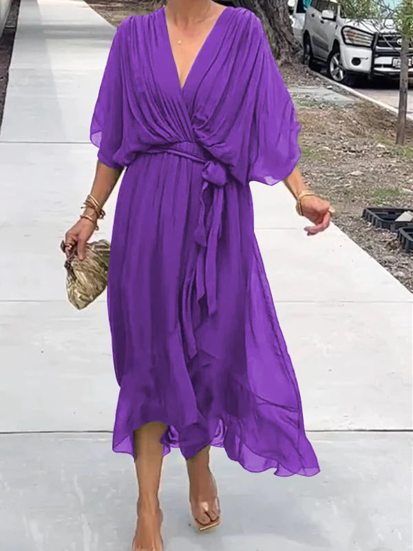 Stylish and elegant V-neck chiffon dress - Seldom Seen Styles