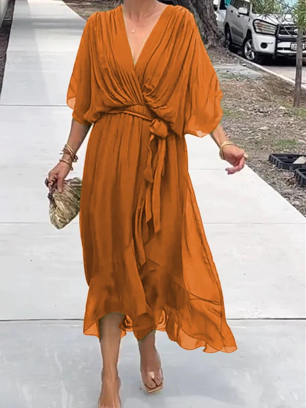 Stylish and elegant V-neck chiffon dress - Seldom Seen Styles