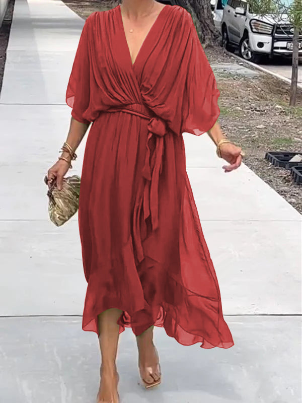 Stylish and elegant V-neck chiffon dress - Seldom Seen Styles