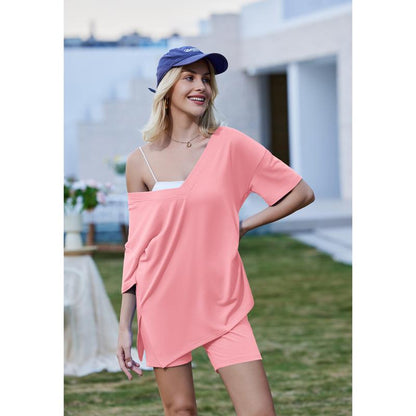 Ensemble Décontracté Femme Été Confortable Loungewear 2 Pièces T-shirt Manches Courtes Oversize Survêtement Short Plage Cache-maillot S-XXL Tissu Décontracté Respirant Vêtements Femme Ample Assorti