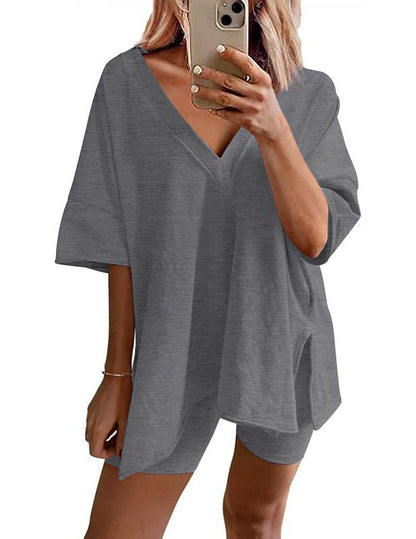 Ensemble Décontracté Femme Été Confortable Loungewear 2 Pièces T-shirt Manches Courtes Oversize Survêtement Short Plage Cache-maillot S-XXL Tissu Décontracté Respirant Vêtements Femme Ample Assorti