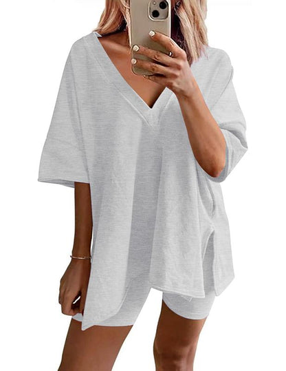 Ensemble Décontracté Femme Été Confortable Loungewear 2 Pièces T-shirt Manches Courtes Oversize Survêtement Short Plage Cache-maillot S-XXL Tissu Décontracté Respirant Vêtements Femme Ample Assorti