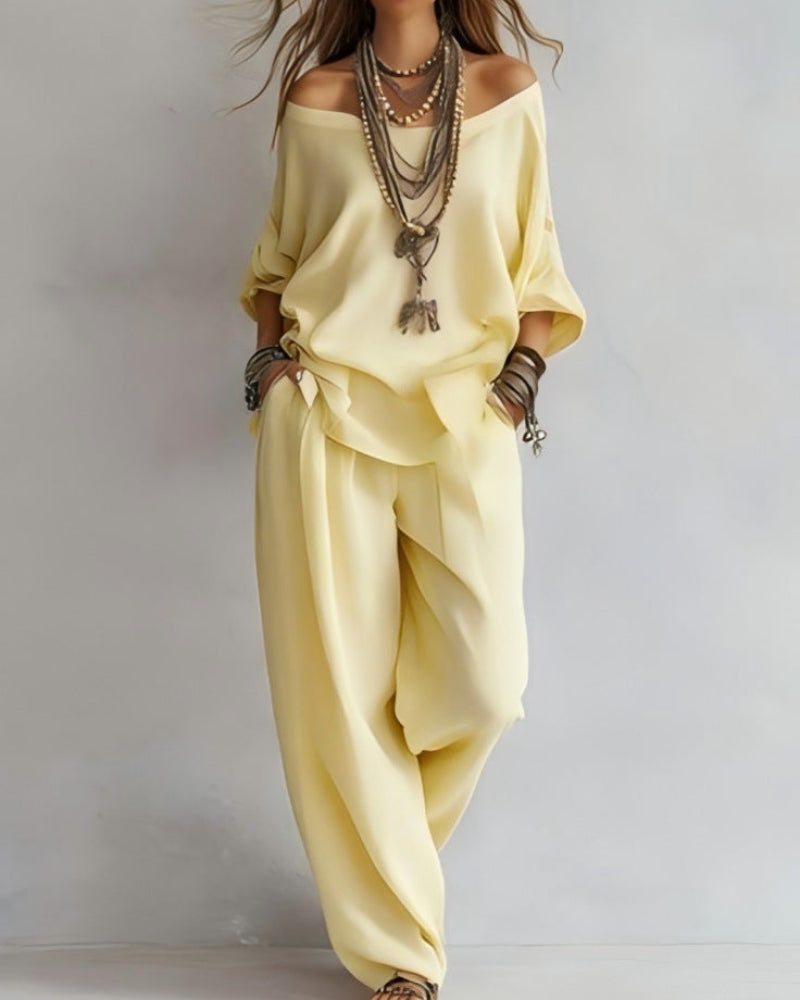 Summer Linen Set Relaxed Fit Top & Wide-Leg Pants Effortless Casual Wear - Seldom Seen Styles