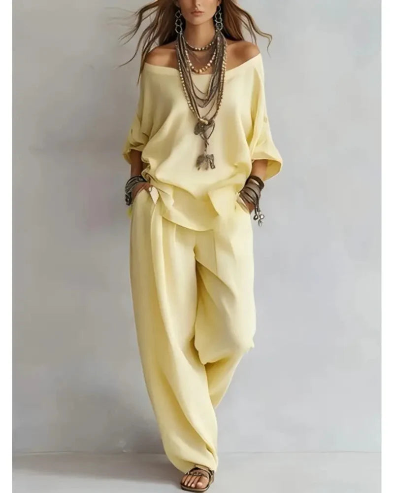 Summer Linen Set Relaxed Fit Top & Wide-Leg Pants Effortless Casual Wear - Seldom Seen Styles