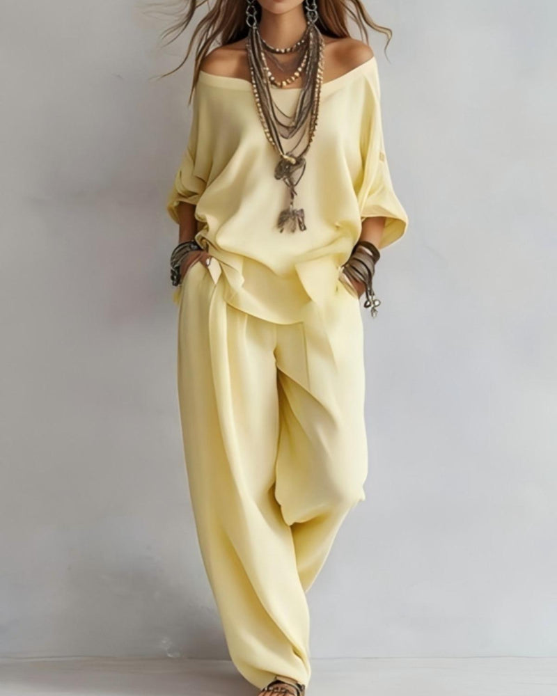 Summer Linen Set Relaxed Fit Top & Wide-Leg Pants Effortless Casual Wear - Seldom Seen Styles