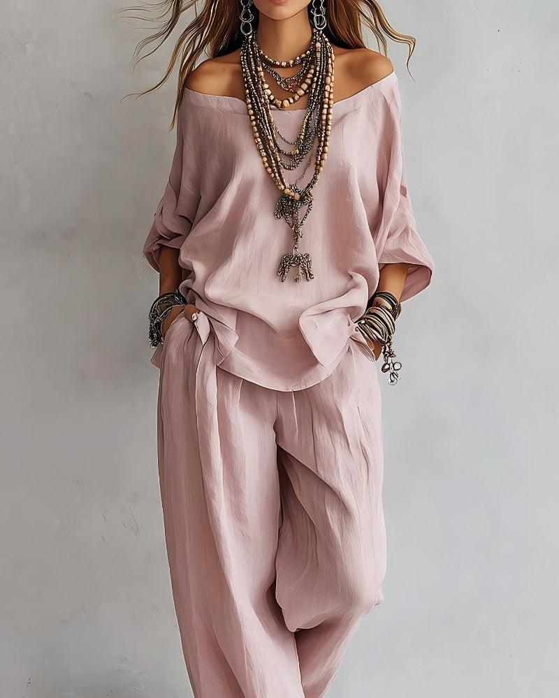 Summer Linen Set Relaxed Fit Top & Wide-Leg Pants Effortless Casual Wear - Seldom Seen Styles
