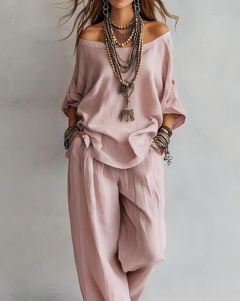 Summer Linen Set Relaxed Fit Top & Wide-Leg Pants Effortless Casual Wear - Seldom Seen Styles