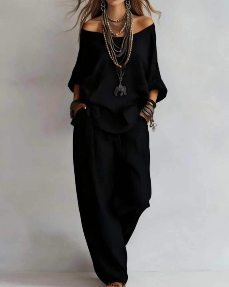 Summer Linen Set Relaxed Fit Top & Wide-Leg Pants Effortless Casual Wear - Seldom Seen Styles