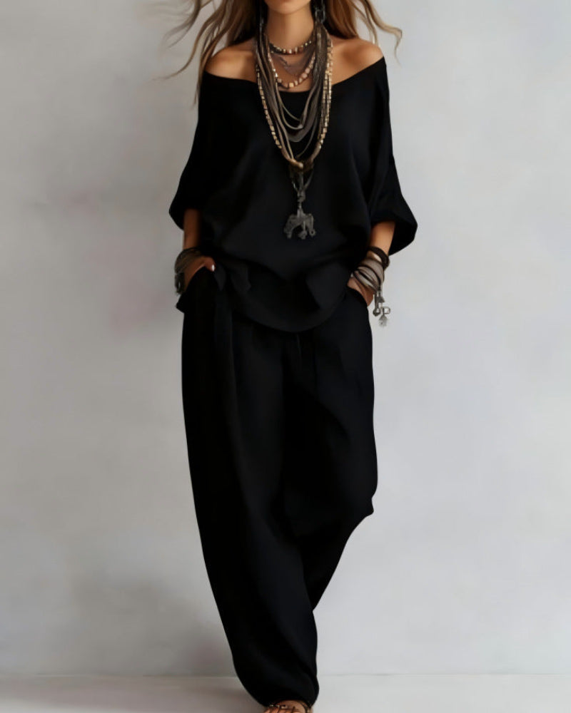 Summer Linen Set Relaxed Fit Top & Wide-Leg Pants Effortless Casual Wear - Seldom Seen Styles