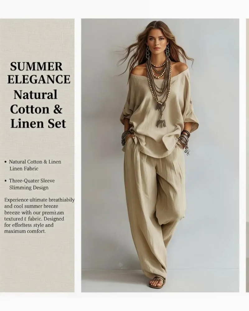 Summer Linen Set Relaxed Fit Top & Wide-Leg Pants Effortless Casual Wear - Seldom Seen Styles