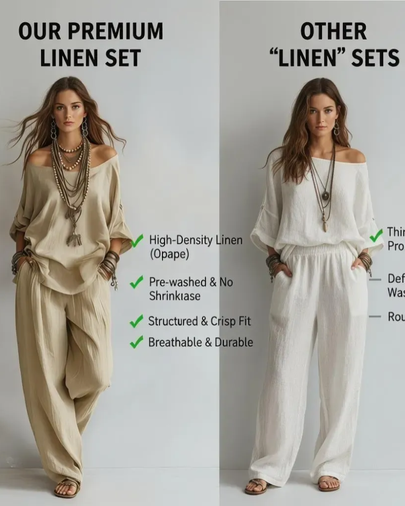 Summer Linen Set Relaxed Fit Top & Wide-Leg Pants Effortless Casual Wear - Seldom Seen Styles