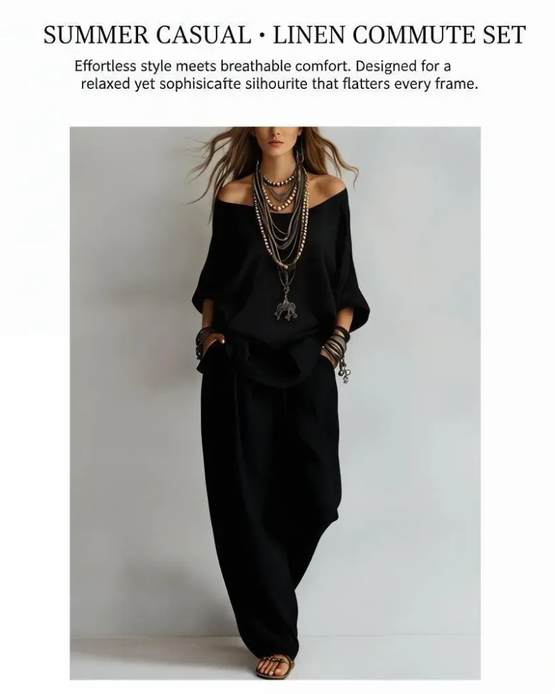 Summer Linen Set Relaxed Fit Top & Wide-Leg Pants Effortless Casual Wear - Seldom Seen Styles